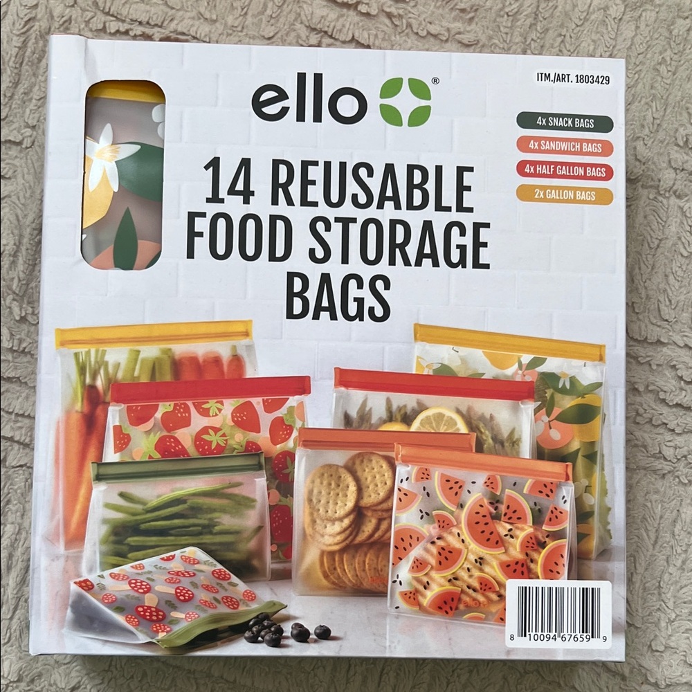 ello set of 14 reusable food storage bags, new in original packaging